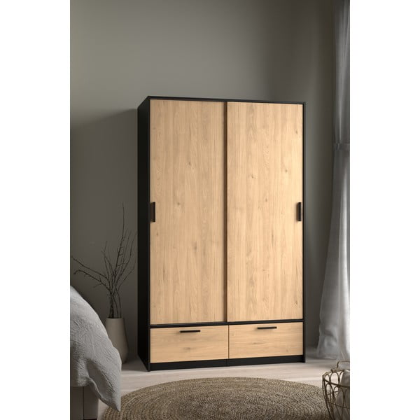 Šatní skříň v dekoru dubu s posuvnými dveřmi v černo-přírodní barvě 121x200 cm Line – Tvilum-image-3
