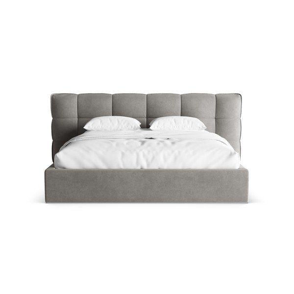 Šedá čalouněná dvoulůžková postel s úložným prostorem s roštem 160x200 cm Eric – Micadoni -image-4