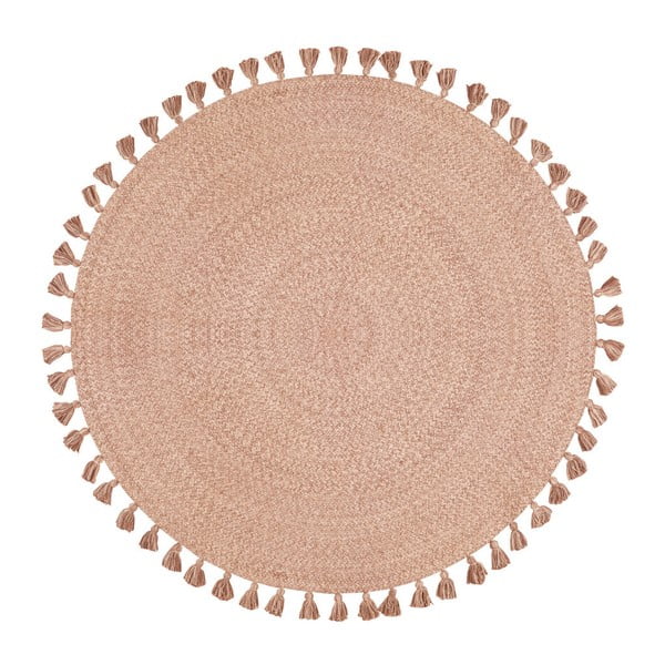 Růžový ručně tkaný bavlněný koberec Nattiot, Ø 120 cm