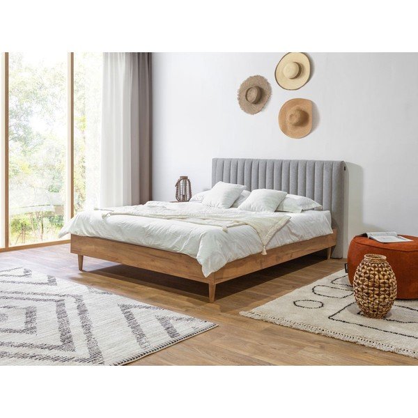 Světle šedá/přírodní dvoulůžková postel s roštem 160x200 cm Oceane – Bobochic Paris-image-1