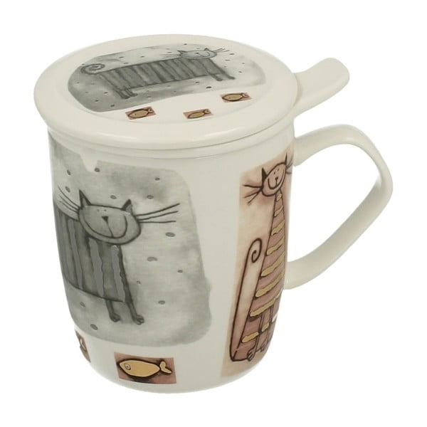 Porcelánový hrnek s filtrem s motivem kočky Duo Gift, 400 ml