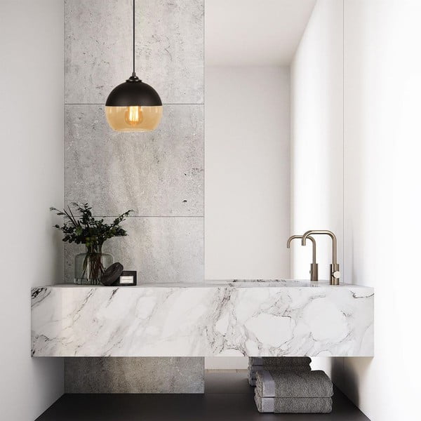 Závěsné svítidlo v okrově žluté a černé barvě se skleněným stínidlem ø 20 cm Camini – Opviq lights-image-1