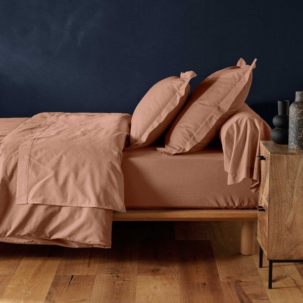 Napínací bavlněné prostěradlo v lososové barvě 160x200 cm Lina – douceur d'intérieur-image-1