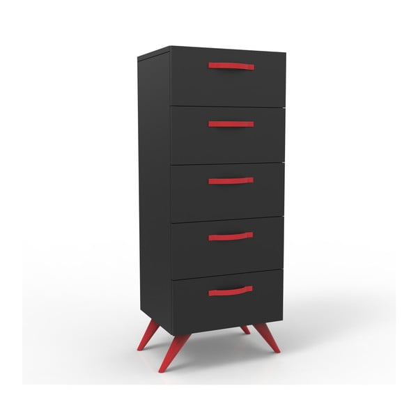 Černý noční stolek s červenýma nohama Magenta Home Coulour Series, výška 113,9 cm