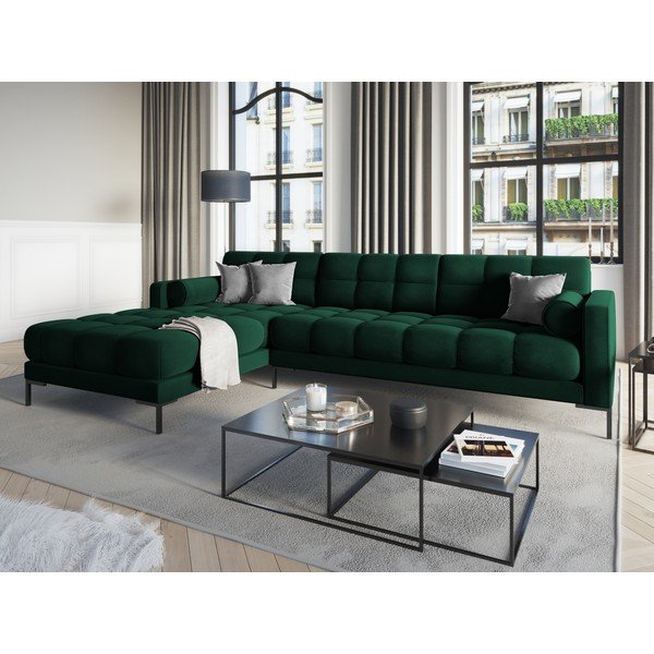 Tmavě zelená sametová rohová pohovka Cosmopolitan Design Bali, levý roh-image-1