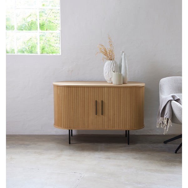 Komoda v dekoru dubu s posuvnými dveřmi v přírodní barvě 120x76x45 cm Nola – Unique Furniture-image-1