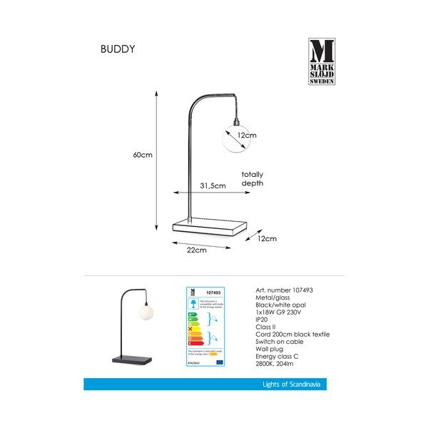 Černá stolní lampa Markslöjd Buddy-image-2
