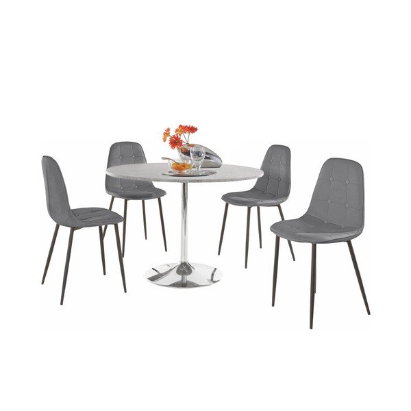 Sada kulatého jídelního stolu a 4 šedých židlí Støraa Terri Concrete-image-1