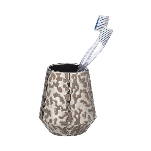 Keramický kelímek na zubní kartáčky ve stříbrné barvě Burgos – Wenko-image-2