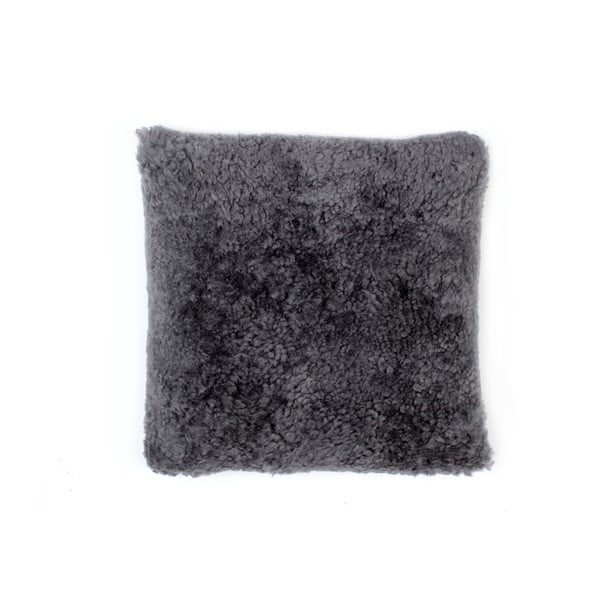 Antracitově šedý vlněný polštář z ovčí kožešiny Auskin Brog, 50 x 50 cm