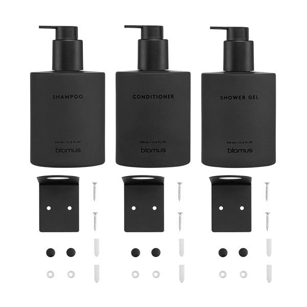 Černé nástěnné skleněné dávkovače mýdla v sadě 3 ks 350 ml Kirei – Blomus-image-4