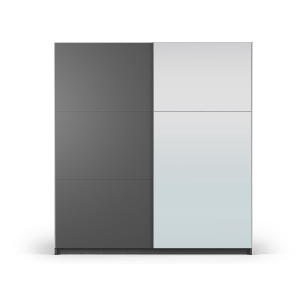 Tmavě šedá šatní skříň se zrcadlem a s posuvnými dveřmi 200x215 cm Lisburn - Cosmopolitan Design