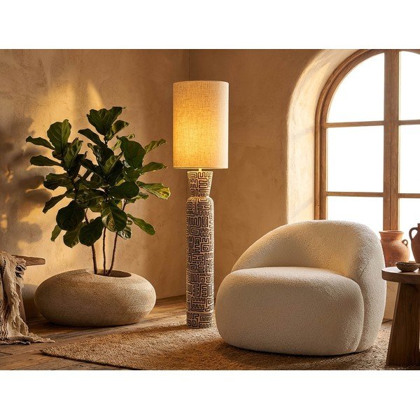 Černá/krémová stojací lampa s textilním stínidlem (výška 145 cm) Nairobi – Mauro Ferretti-image-1