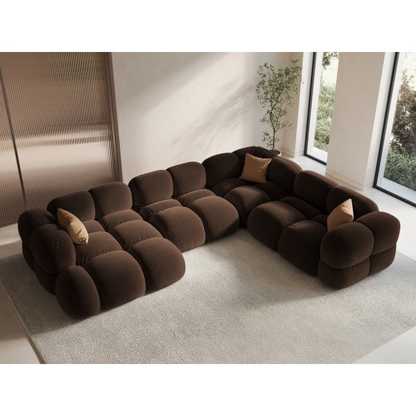 Tmavě hnědá sametová rohová pohovka (pravý roh/do "U") Loretto – Cosmopolitan Design-image-1