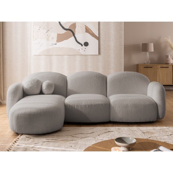 Šedá rohová pohovka z textilie bouclé (levý roh/s lenoškou) Orbit – Ropez-image-1