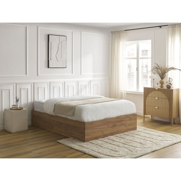 Hnědá dvoulůžková postel z dřevotřísky v dekoru břízy s úložným prostorem/bez čela s roštem 140x190 cm Mara – Bobochic Paris-image-1