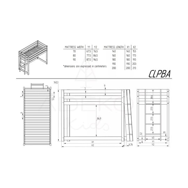 Vyvýšená dětská postel z borovicového dřeva 70x160 cm CLPBA - Adeko-image-3