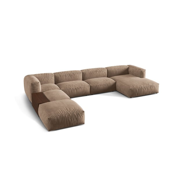 Světle hnědá sametová modulární rohová pohovka (levý roh/do "U") Martina – Micadoni -image-1