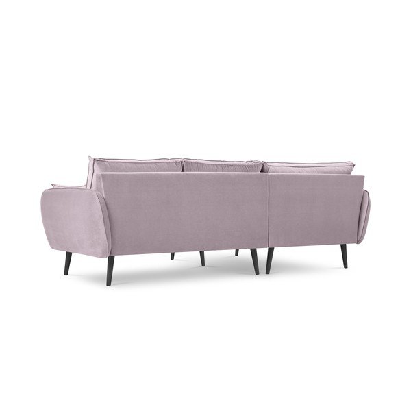 Světle růžová sametová rohová pohovka s černými nohami Kooko Home Lento, levý roh-image-3