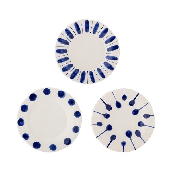 Bílé/modré dezertní  talíře v sadě 3 ks z kameniny ø 22 cm Linora – Bloomingville