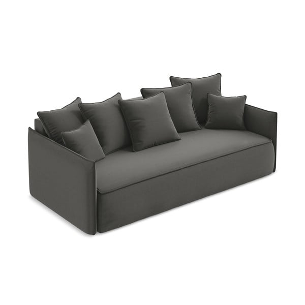 Tmavě šedá sametová rozkládací/s úložným prostorem pohovka 225 cm Hula – Makamii-image-2