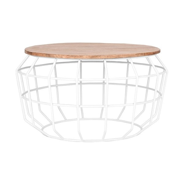 Bílý odkládací stolek s deskou z mangového dřeva LABEL51 Pixel, ⌀ 70 cm