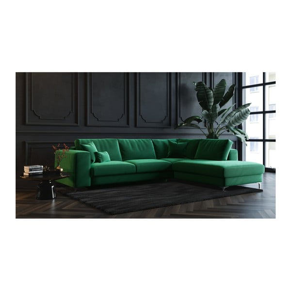 Tmavě zelená sametová rozkládací rohová pohovka Devichy Rothe, pravý roh-image-3