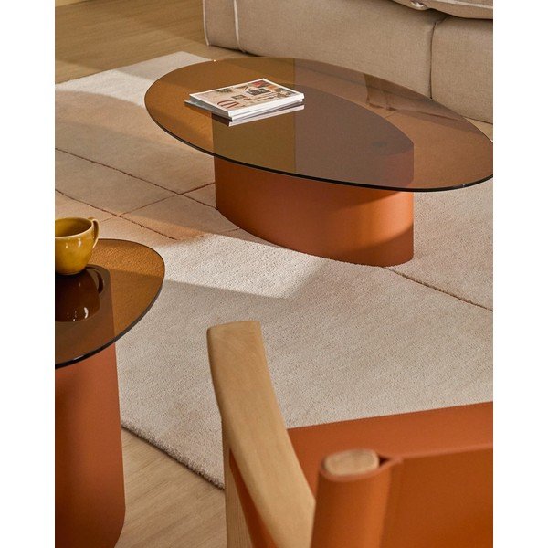 Hnědý konferenční stolek se skleněnou deskou 81x140 cm Olir – Kave Home-image-1