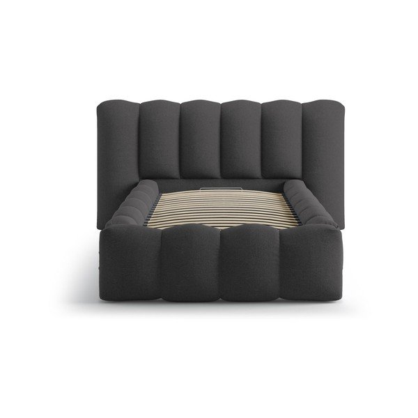 Antracitová čalouněná jednolůžková postel s úložným prostorem s roštem 90x200 cm Lupine – Micadoni -image-3