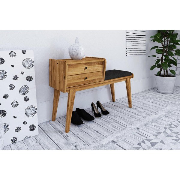 Lavice se zásuvkami z dubového dřeva s šedým sedákem Retro - The Beds-image-1