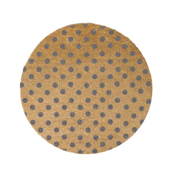 Šedá kulatá rohožka z přírodního kokosového vlákna Artsy Doormats Dots, ⌀ 70 cm