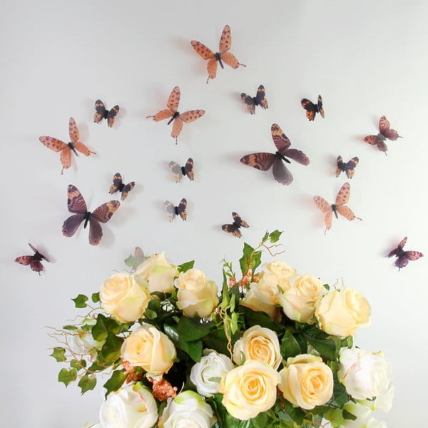 Sada 18 hnědých adhezivních 3D samolepek Ambiance Butterflies Chic
