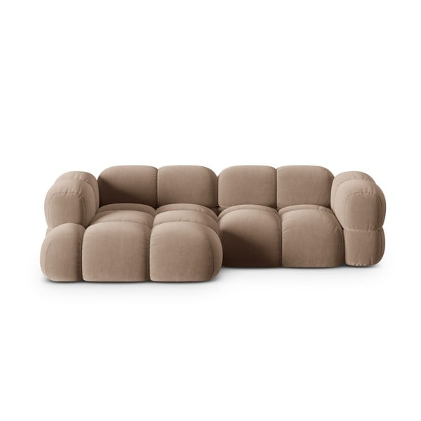 Hnědá sametová rohová pohovka (levý roh/s lenoškou) Loretto – Cosmopolitan Design