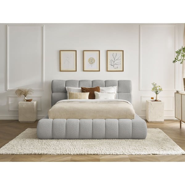 Světle šedá čalouněná dvoulůžková postel s úložným prostorem s roštem 180x200 cm Mont Blanc – Bobochic Paris-image-1