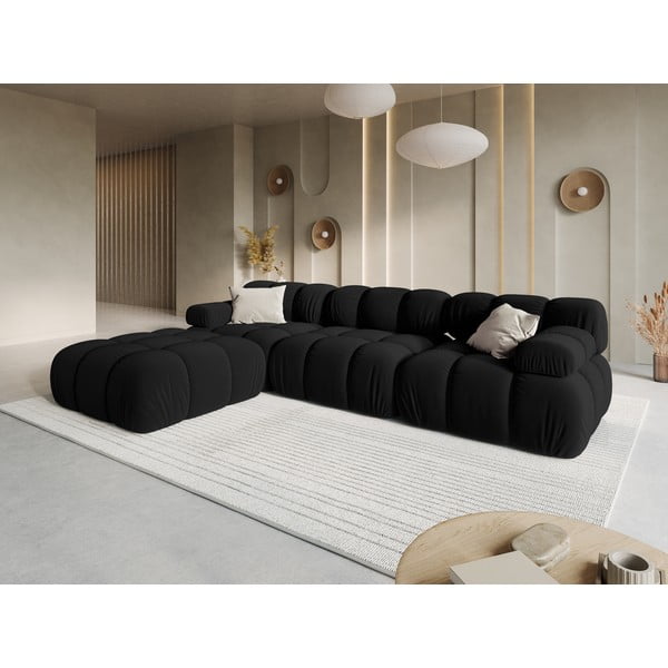 Černá sametová rohová pohovka Bellis – Micadoni Home-image-1