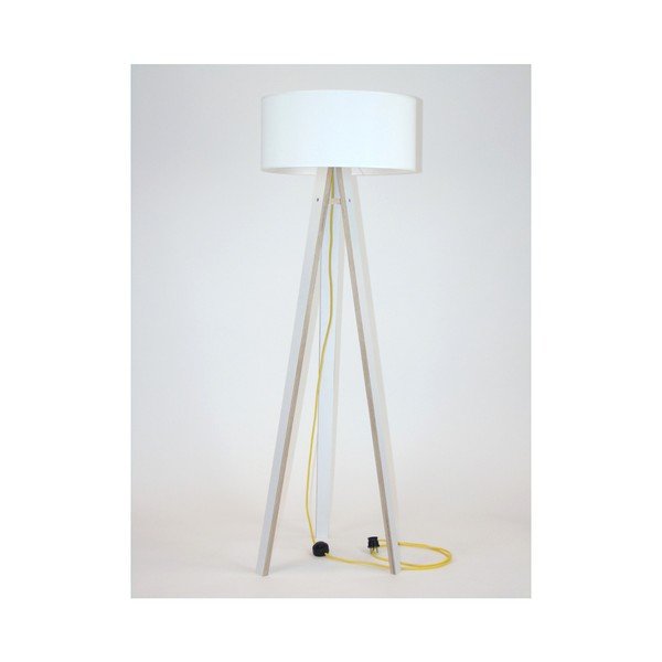 Bílá stojací lampa s bílým stínítkem a žlutým kabelem Ragaba Wanda