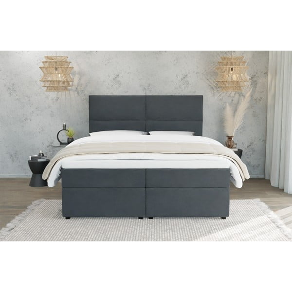 Šedá boxspring postel s úložným prostorem 180x200 cm Rico – Ropez-image-3