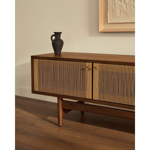 Hnědý TV stolek v dekoru ořechu 200x50 cm Elan – Kave Home-image-3