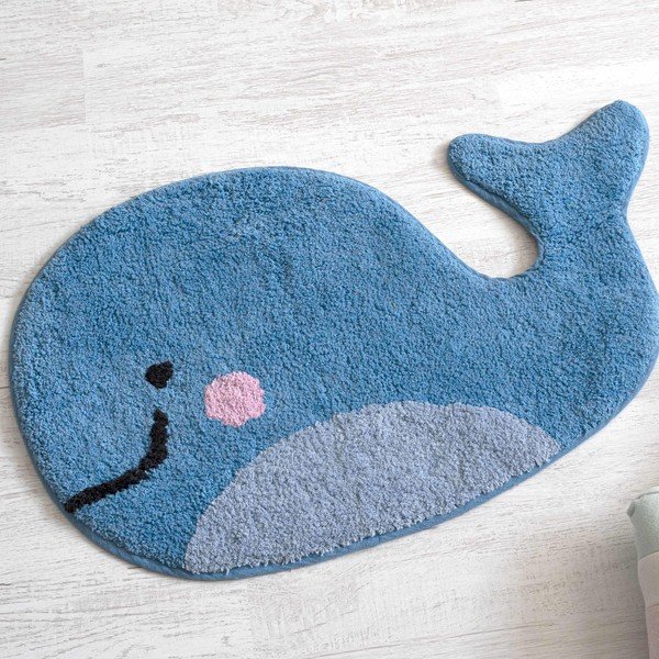 Modrá bavlněná koupelnová předložka Mr. Fox Blue Whale, 69 x 44 cm-image-1