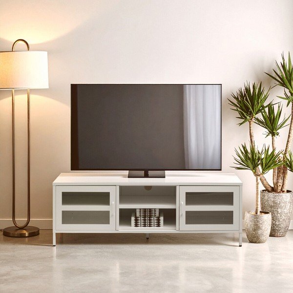 Bílý ocelový TV stolek 150x50x45 cm Acier – Premier Housewares-image-1