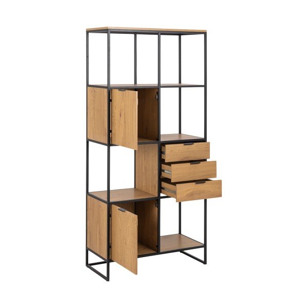 Černá knihovna v dekoru dubu 85x183 cm Swindon - Actona-image-3