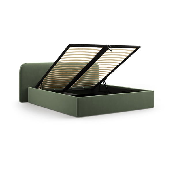 Zelená čalouněná dvoulůžková postel s úložným prostorem s roštem 160x200 cm Elizabeth – Micadoni -image-2