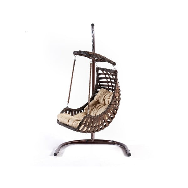 Hnědé ratanové závěsné zahradní křeslo Alacati – Floriane Garden-image-1
