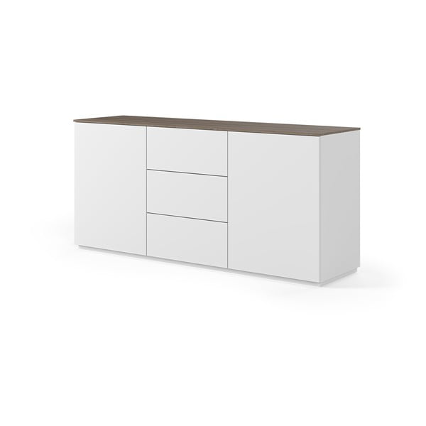 Bílá komoda s deskou v dekoru ořechového dřeva se 3 šuplíky a 2 dveřmi TemaHome Join-image-1