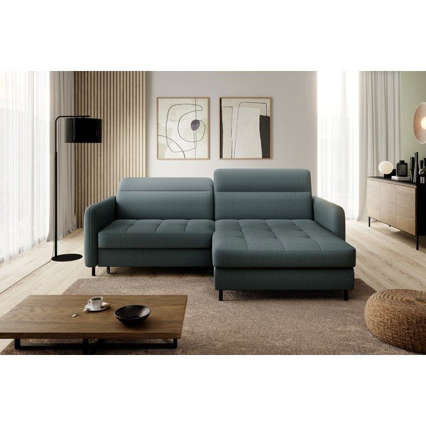 Šedozelená sametová rozkládací/s úložným prostorem rohová pohovka (pravý roh/s lenoškou) Gomsi – ELTAP-image-3