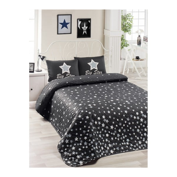 Set černého přehozu přes postel a povlaku na polštář Mismo Cula, 160 x 220 cm
