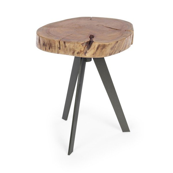 Černý/v přírodní barvě konferenční stolek s deskou z akácie ø 35 cm Aron – Bizzotto-image-2