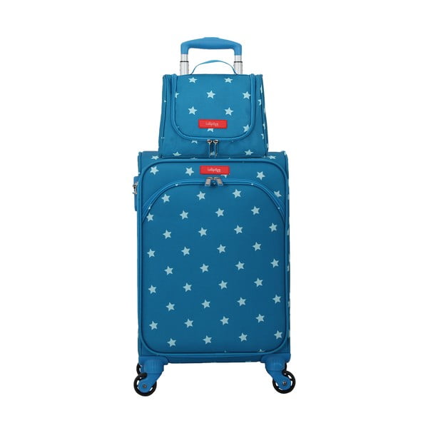 Set modrého zavazadla na 4 kolečkách a kosmetického kufříku Lollipops Starry