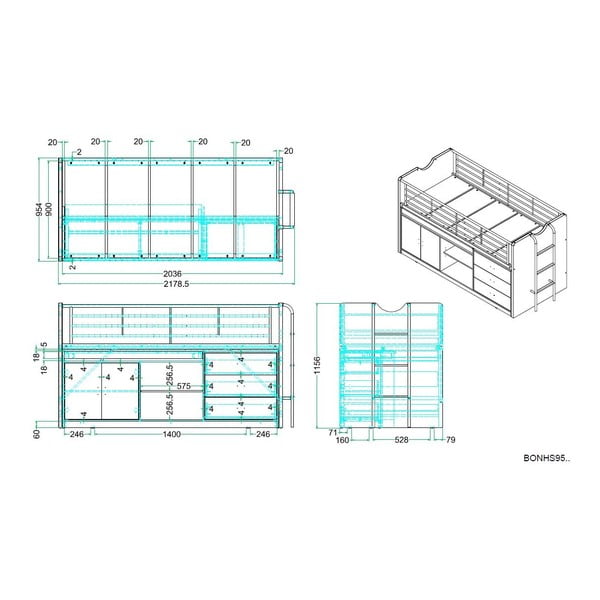 Bílo-šedá vyvýšená dětská postel s úložným prostorem s roštem 90x200 cm Bonny – Vipack-image-2