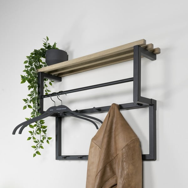 Černý/v přírodní barvě kovový nástěnný věšák s poličkou 71 cm Rizzoli – Spinder Design-image-1